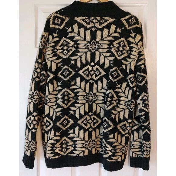 Vtg Ralph Lauren Nordic Aztec Handknit Wool Sweater Mock Neck Ivory/Black - L - Picture 3 of 5